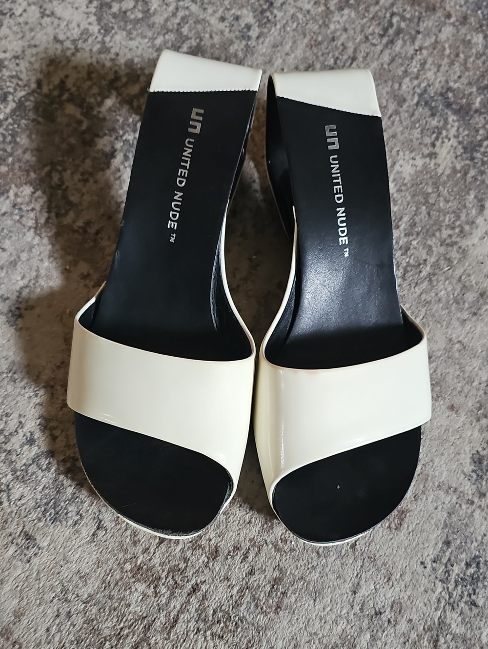 United Nude Ivory and Black Slide Mules